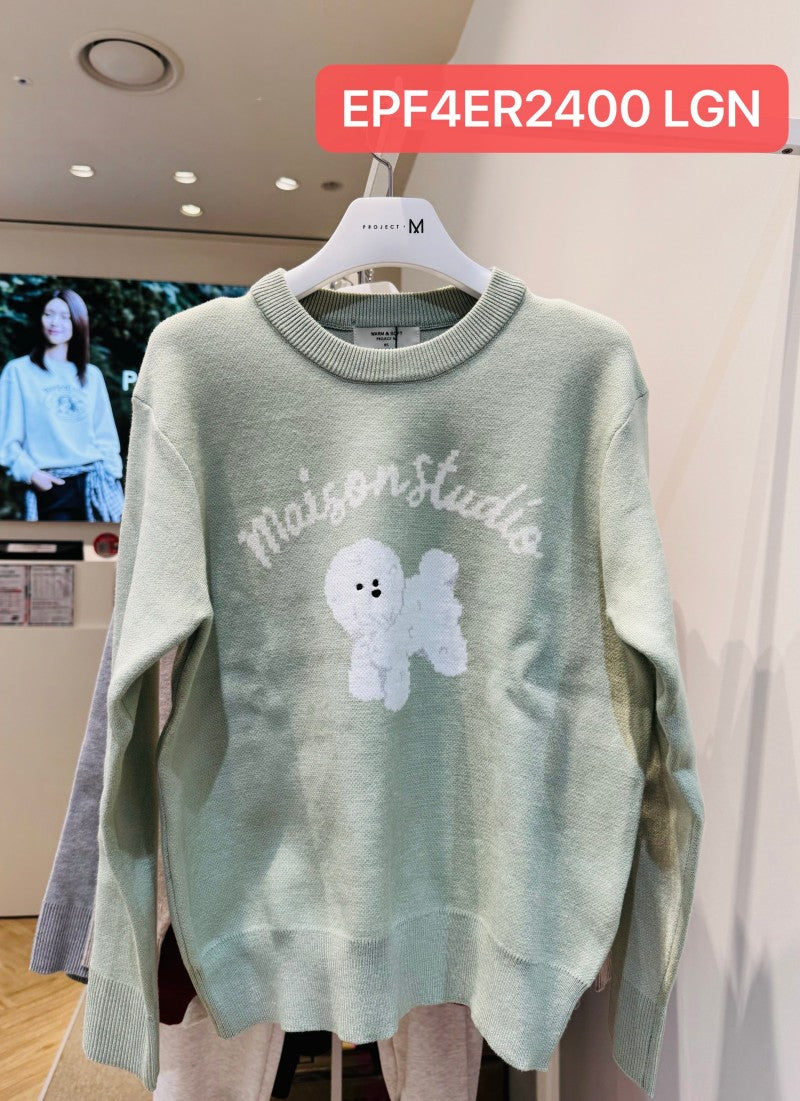 女款【WE ARE】韓國M計畫圓領萌寵字母毛衣EPF4ER2400