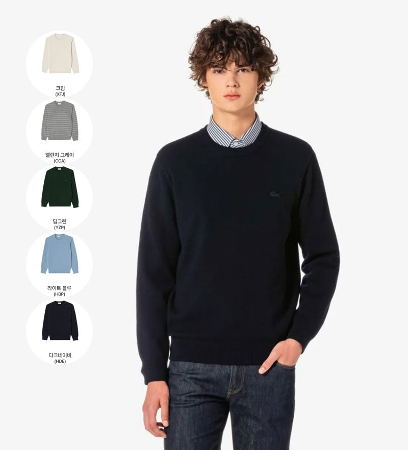 男款【WE ARE】韓國LACOSTE鱷魚圓領大學T衛衣AH596E55N