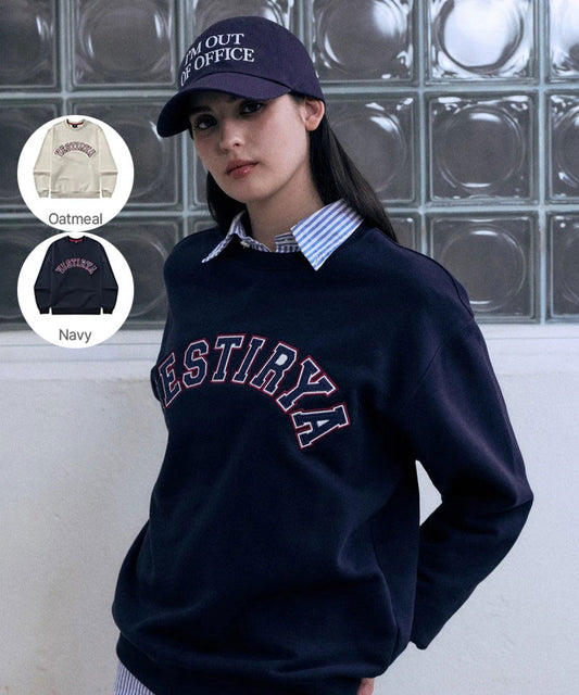 【WE ARE】韓國VESTIRYA刺繡圓領大學T衛衣VE2503CR001