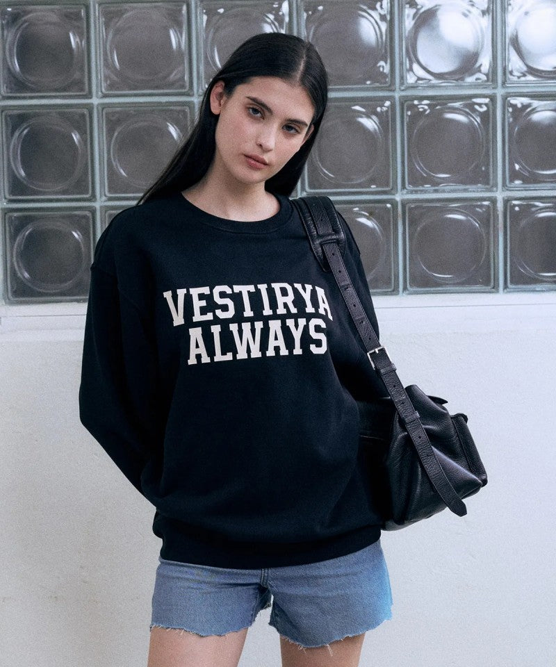 【WE ARE】韓國VESTIRYA刺繡圓領大學T衛衣VE2503CR002