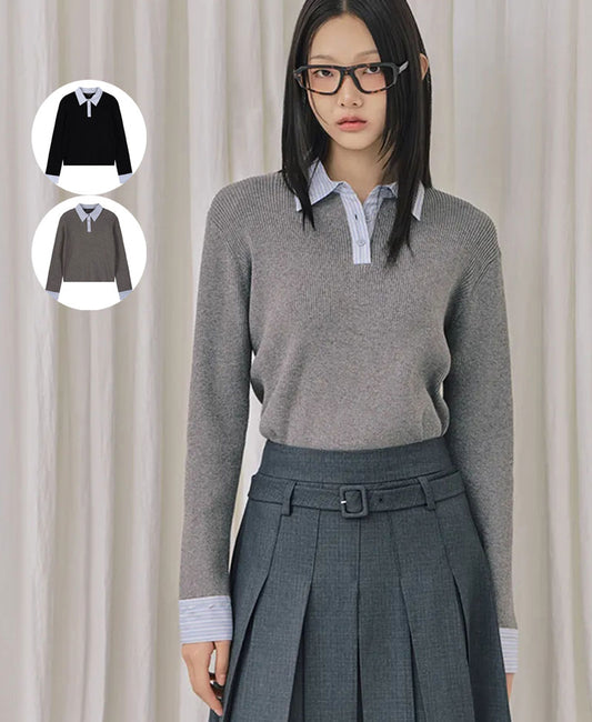 【WE ARE】韓國LAP假兩件螺紋針織衫AR4KHA71