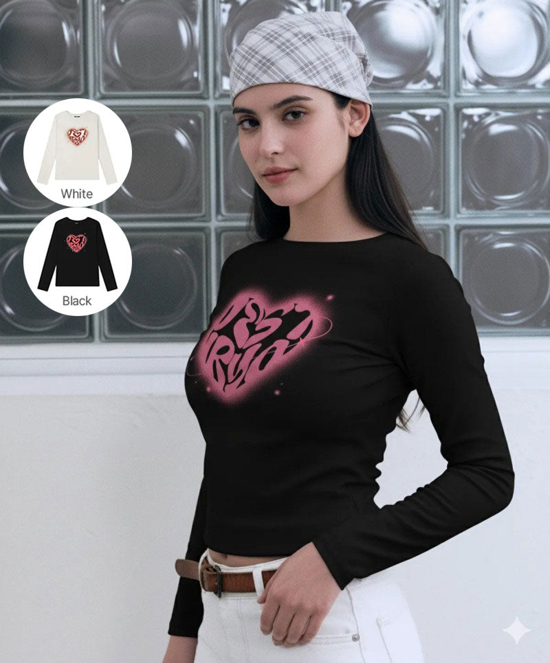 女款【WE ARE】韓國VESTIRYA愛心印花長袖打底上衣VE2503LT002