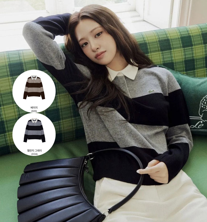 女款【WE ARE】韓國LACOSTE鱷魚橫紋羊毛上衣AF550E55N