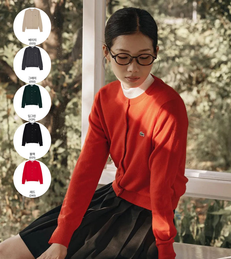 女款【WE ARE】韓國LACOSTE鱷魚針織羊毛開衫AF122E55N