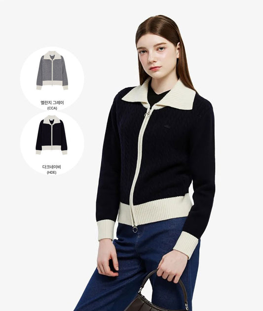 女款【WE ARE】韓國LACOSTE鱷魚針織翻領外套AF420E55N