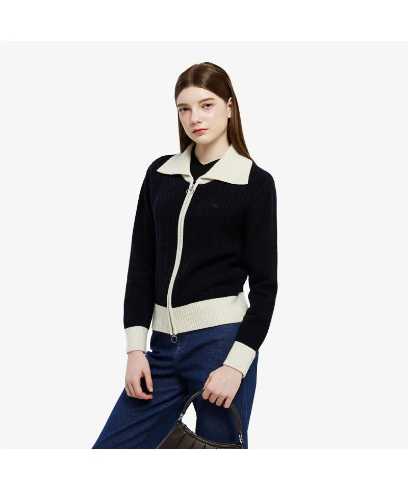 女款【WE ARE】韓國LACOSTE鱷魚針織翻領外套AF420E55N