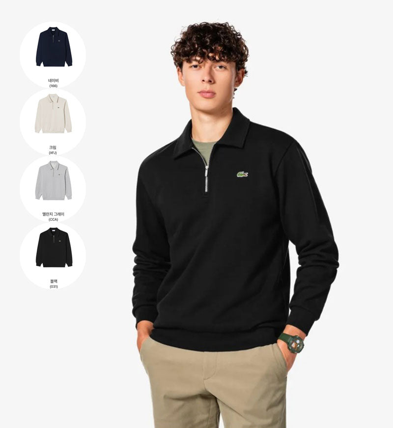 男款【WE ARE】韓國LACOSTE鱷魚半拉鏈領大學T衛衣SH197E55N