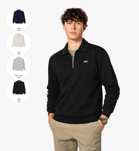 男款【WE ARE】韓國LACOSTE鱷魚半拉鏈領大學T衛衣SH197E55N