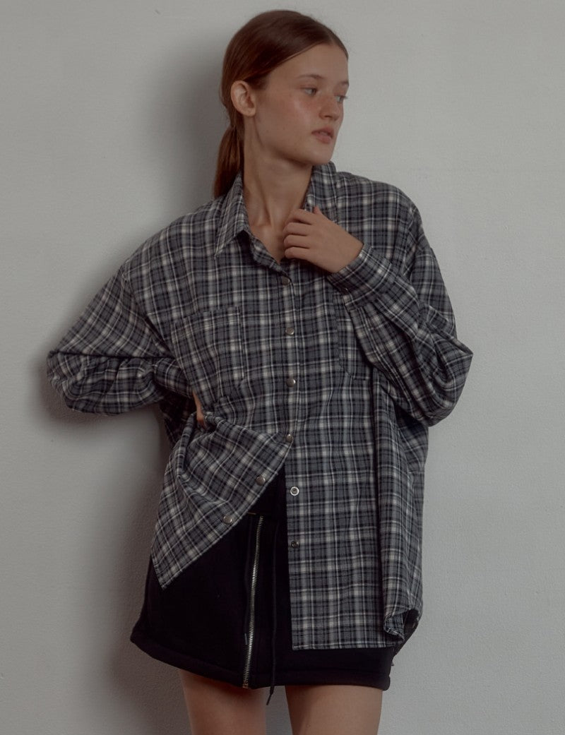 【WE ARE】韓國Leterie長袖格子襯衫CHECKBUTTONSHIRT