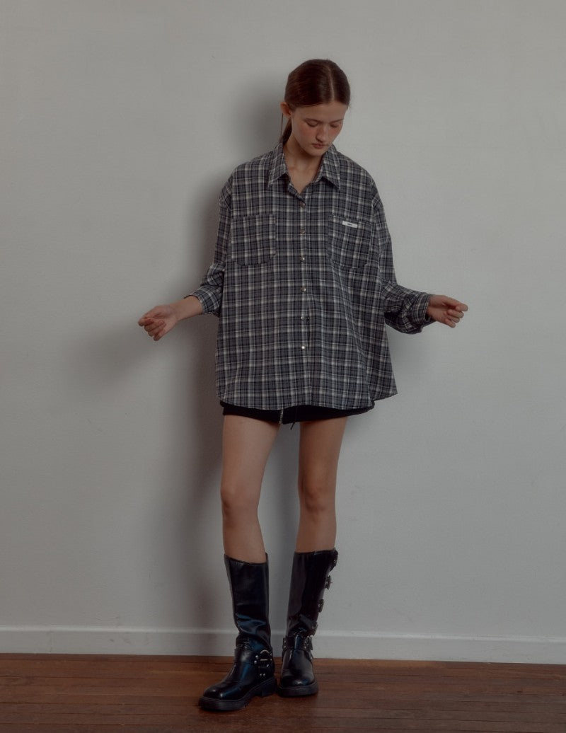 【WE ARE】韓國Leterie長袖格子襯衫CHECKBUTTONSHIRT
