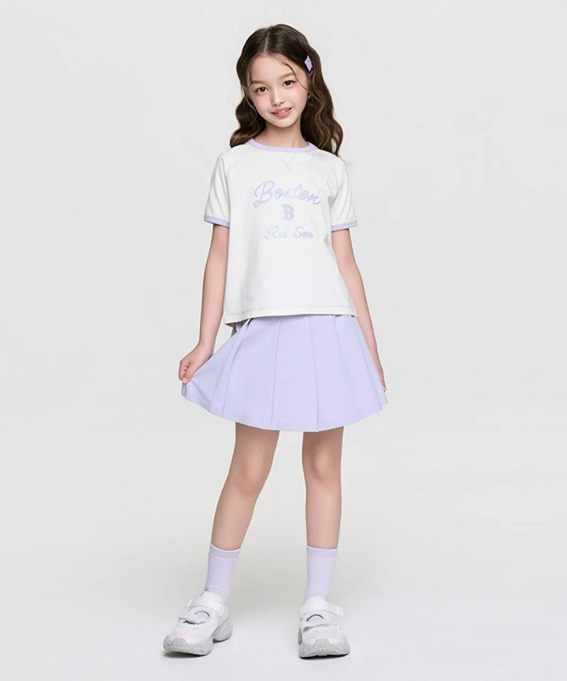 女童【WE ARE】韓國MLB KIDS滾邊撞色短袖+短褲裙套裝7FS1A0363