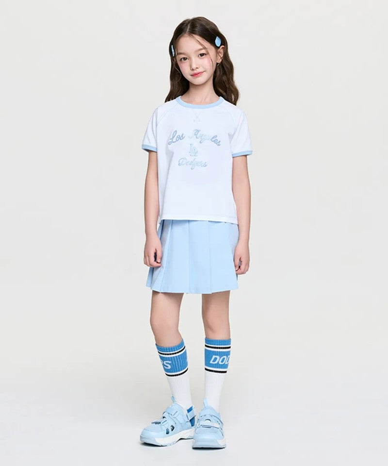 女童【WE ARE】韓國MLB KIDS滾邊撞色短袖+短褲裙套裝7FS1A0363