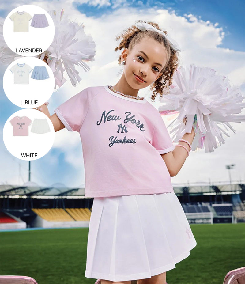 女童【WE ARE】韓國MLB KIDS滾邊撞色短袖+短褲裙套裝7FS1A0363