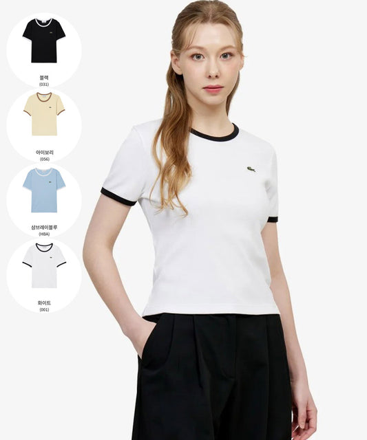 鱷魚折扣款 女款【WE ARE】韓國LACOSTE 螺紋滾邊短袖T恤TF902E56G