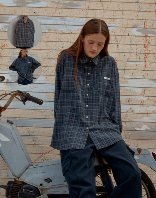 【WE ARE】韓國Leterie長袖格子襯衫CHECKBUTTONSHIRT