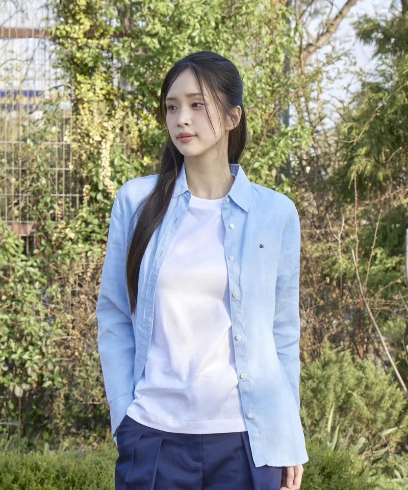 鱷魚折扣款 女款【WE ARE】韓國LACOST休閒棉麻長袖襯衫CF005E56G