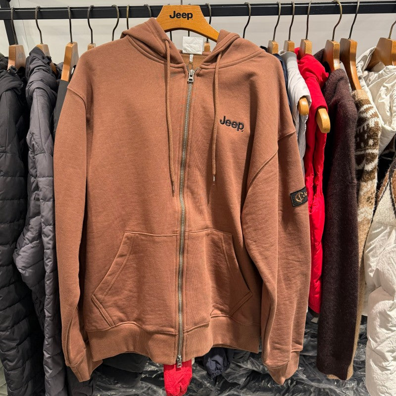 中性版【WE ARE】韓國JEEP臂章logo雙拉鏈連帽外套 JR5TZU051