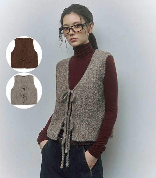 【WE ARE】韓國LAP 前綁帶Ｖ領針織背心 AR4KVB60