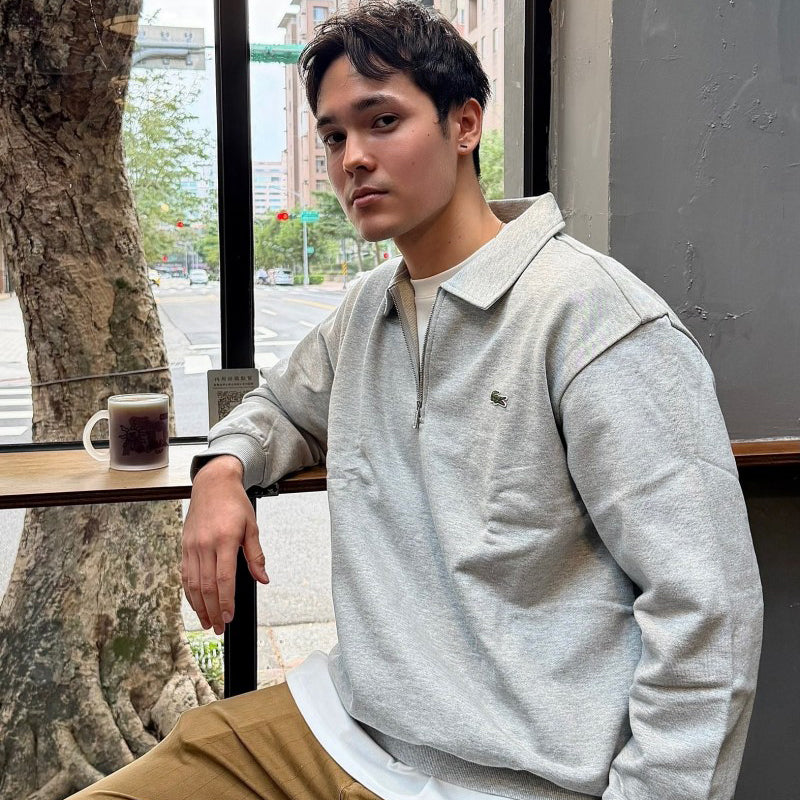 【樣品優惠現貨】 鱷魚折扣男款【WE ARE】韓國LACOSTE半拉鏈領大學T SH197E55N