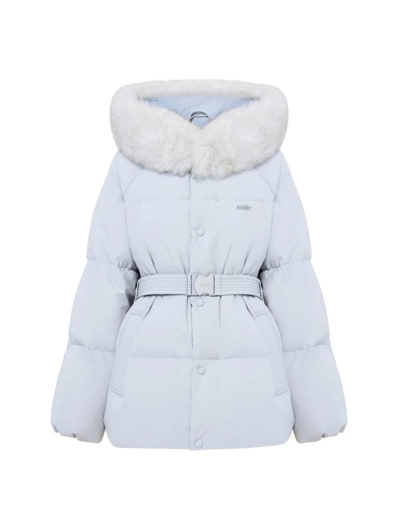 女款【WE ARE】韓國EIDER 毛毛領連帽中長款鵝絨羽絨外套 DWW26558