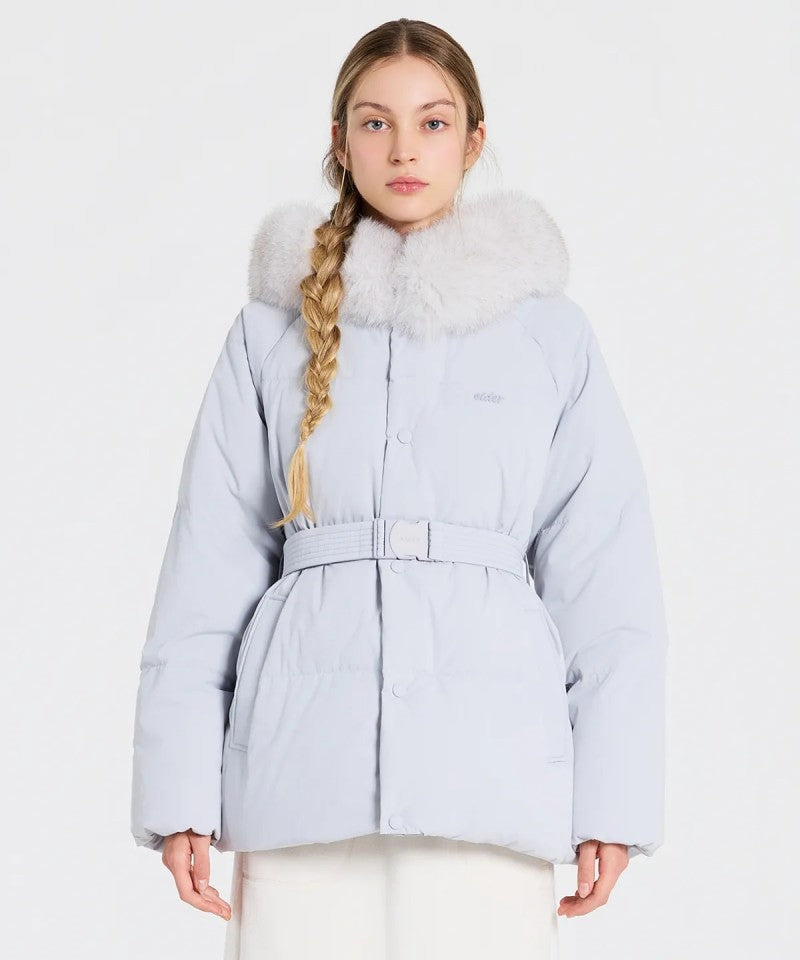 女款【WE ARE】韓國EIDER 毛毛領連帽中長款鵝絨羽絨外套 DWW26558