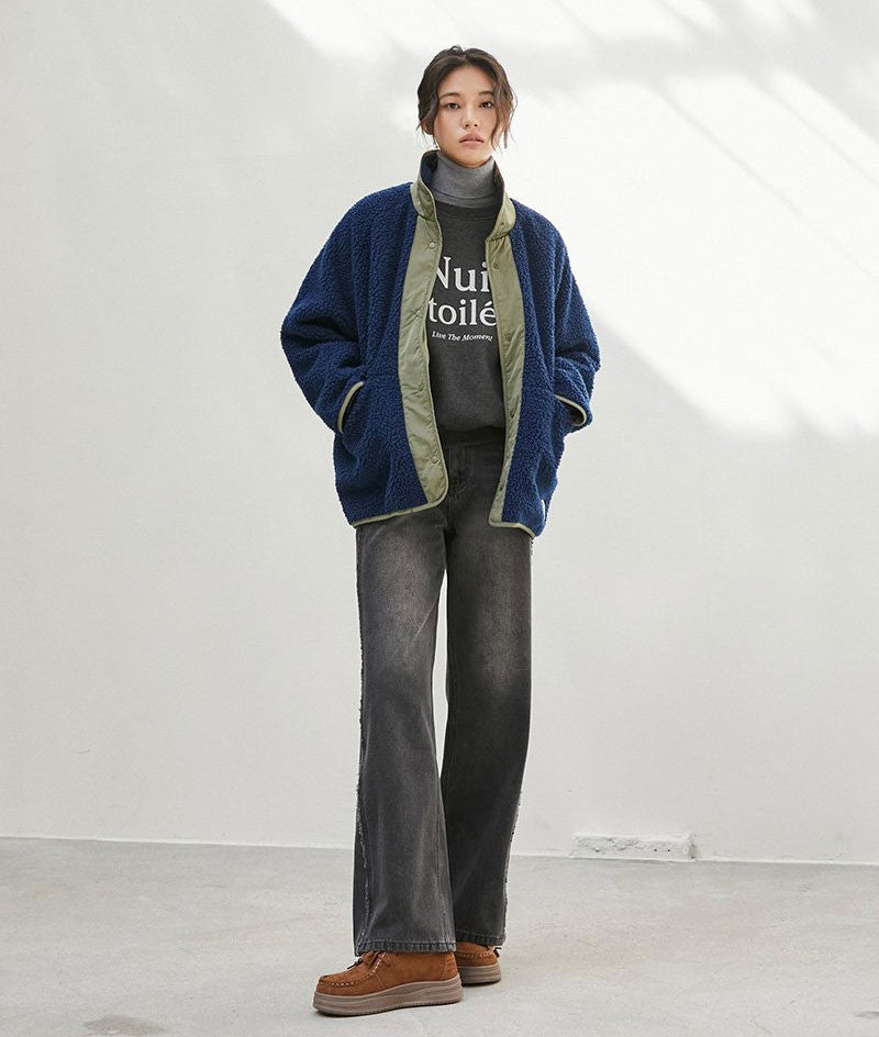 【WE ARE】韓國LAP羔毛立領拼色外套AR4WZA60