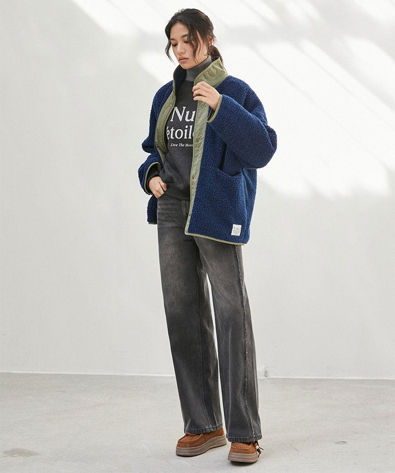 【WE ARE】韓國LAP羔毛立領拼色外套AR4WZA60