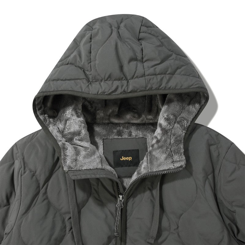 【WE ARE】韓國JEEP 菱紋珊瑚絨＋鴨絨防潑水連帽外套 JQ4JPU304