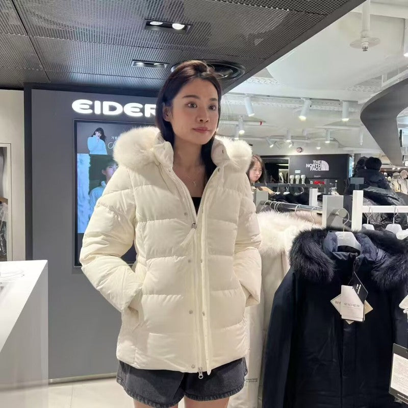 女款【WE ARE】韓國EIDER 中短款狐狸毛邊鵝絨外套DWW25532