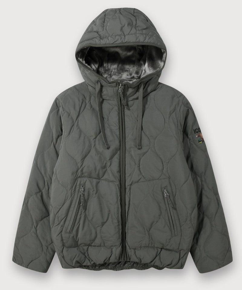 【WE ARE】韓國JEEP 菱紋珊瑚絨＋鴨絨防潑水連帽外套 JQ4JPU304