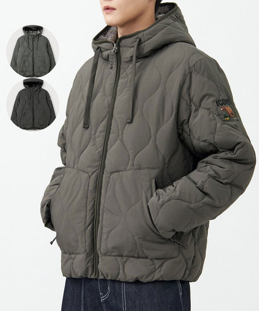 【WE ARE】韓國JEEP 菱紋珊瑚絨＋鴨絨防潑水連帽外套 JQ4JPU304