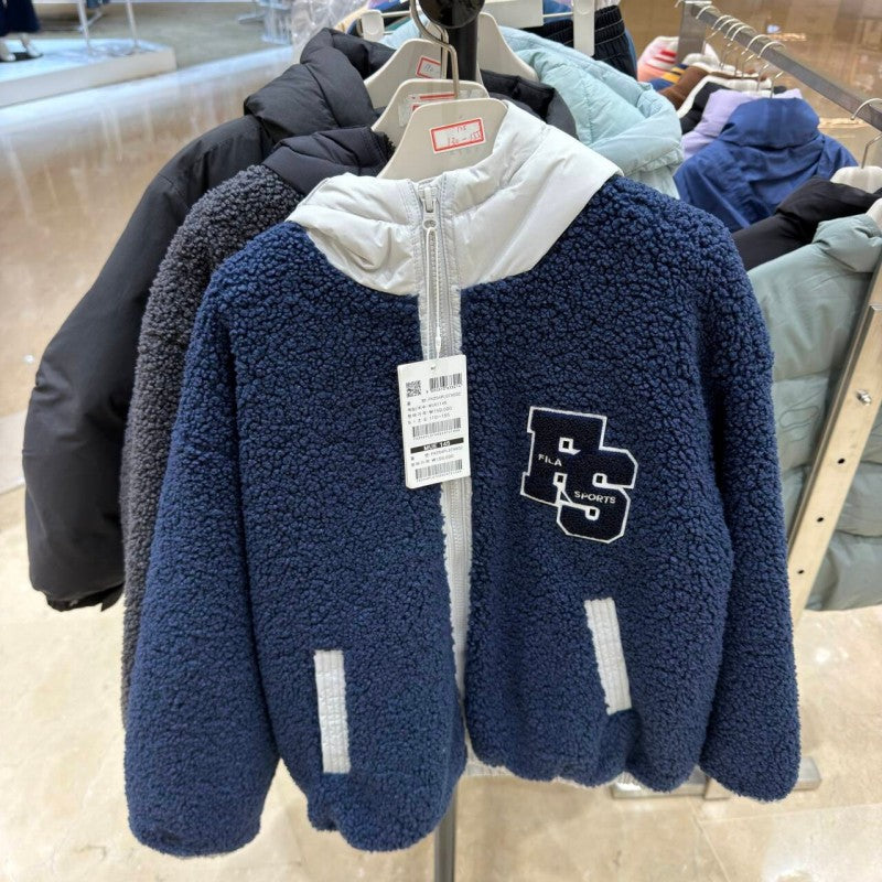 【WE ARE】韓國FILA KIDS休閒異材質接拼羊羔毛鋪棉外套FK254PL07X002