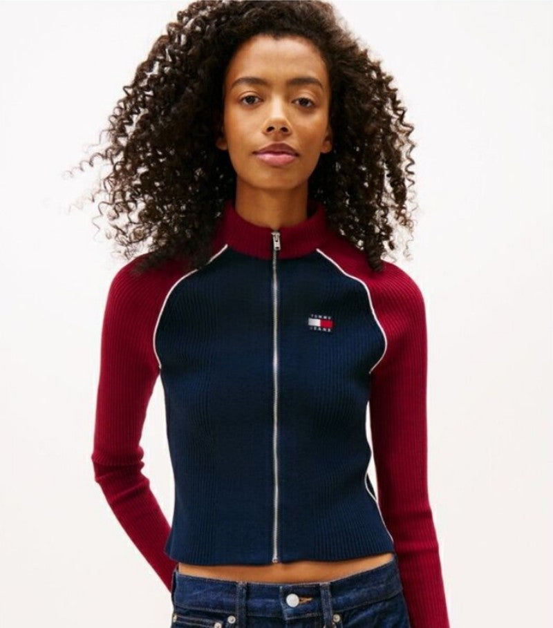 女款【WE ARE】韓國TOMMY JEANS 小立領拼色針織衫 T32G0KCD14TWT1