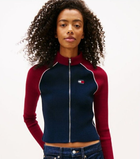 女款【WE ARE】韓國TOMMY JEANS 小立領拼色針織衫 T32G0KCD14TWT1