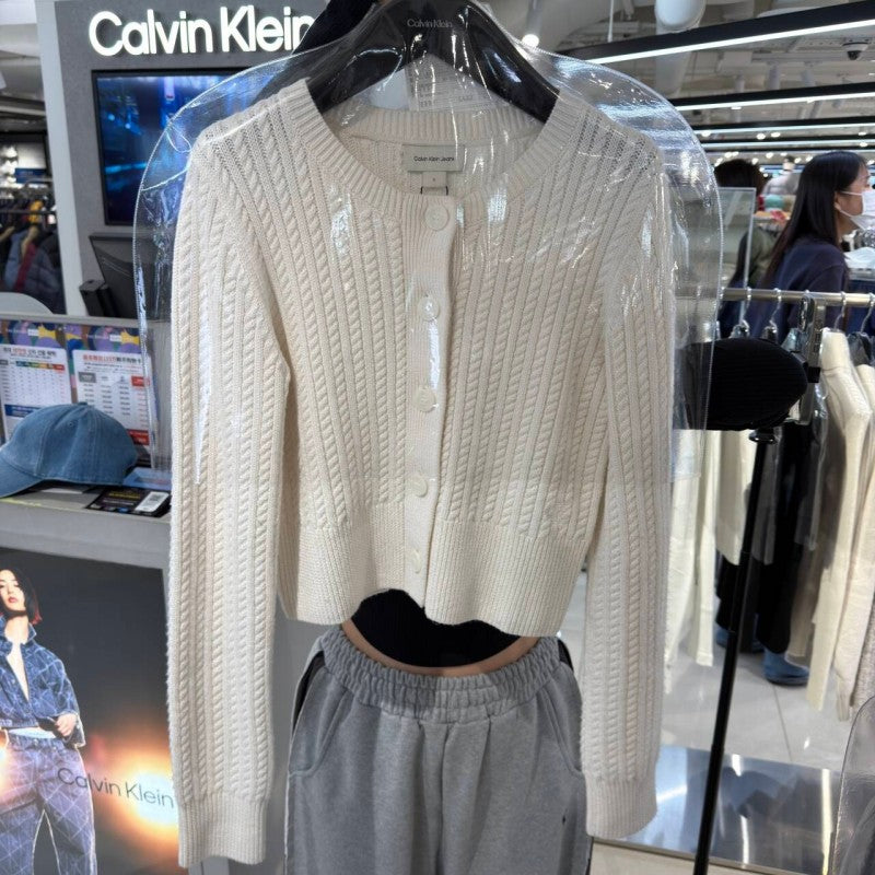 免稅版【WE ARE】韓國Calvin Klein 微短版圓領40%棉羊毛針織衫  J224570