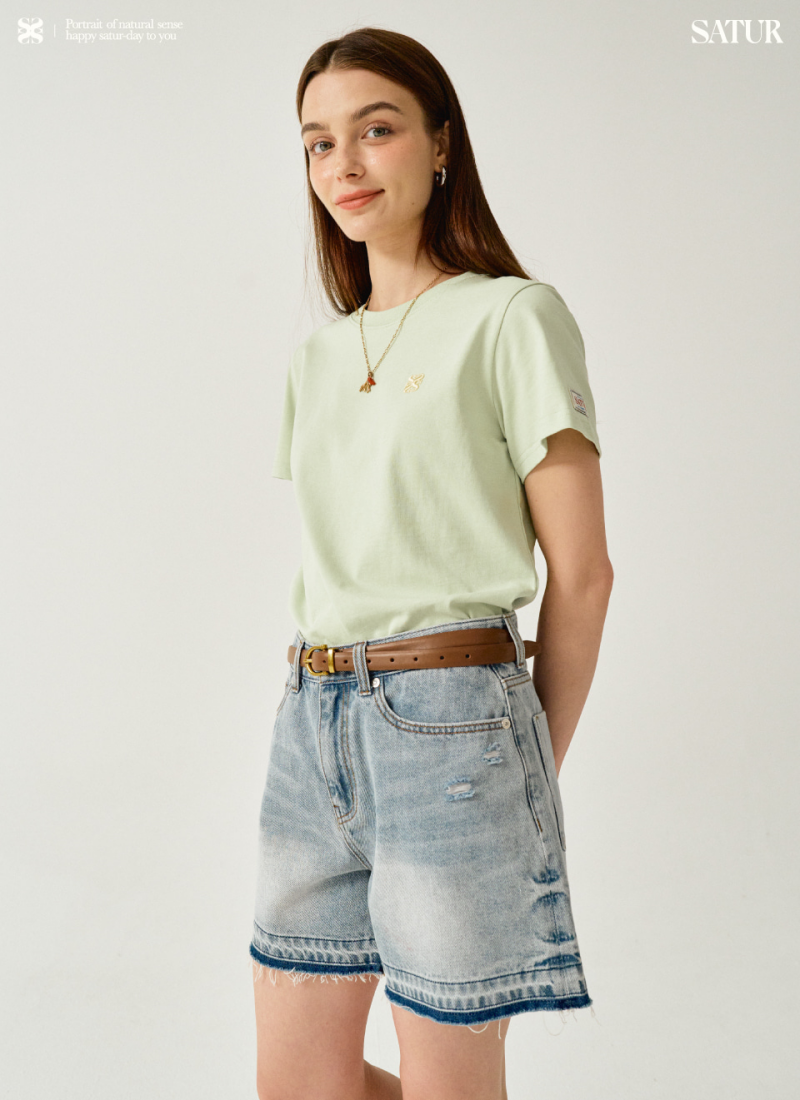 【WE ARE】Korea Satur classic small logo short-sleeved T-shirt SA252WTS06/SA252MTS06