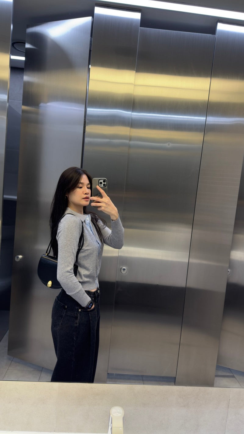 【WE ARE】韓國LAP 異材質接拼翻領鈕扣針織衫AR3KG841