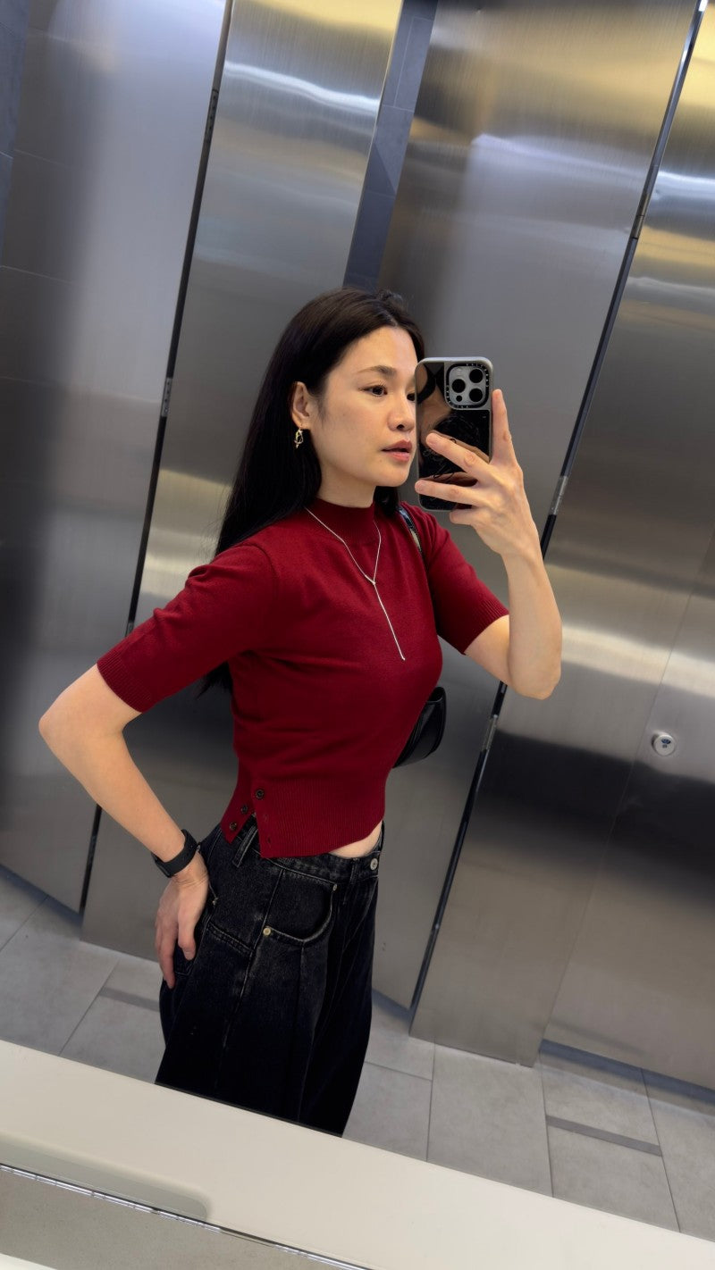 【WE ARE】韓國LAP 微立領短袖針織衫 AR4KHA65