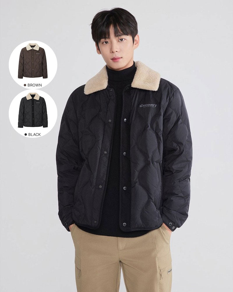 男款【WE ARE】韓國Discovery 羊羔毛翻領鴨絨羽絨夾克 DMDJ81056