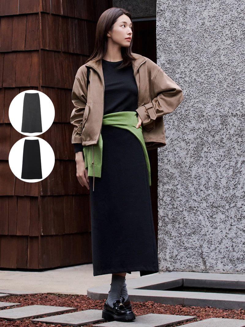 【WE ARE】韓國M計畫A字後分開叉9分裙帶兜半身裙EPF4RR2100