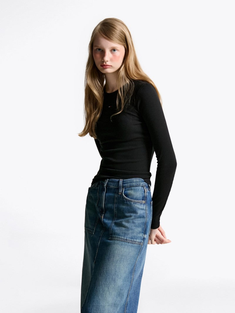 女款【WE ARE】韓國TOMMY JEANS基礎款小標長袖上衣 T32F6TTO03TWT1