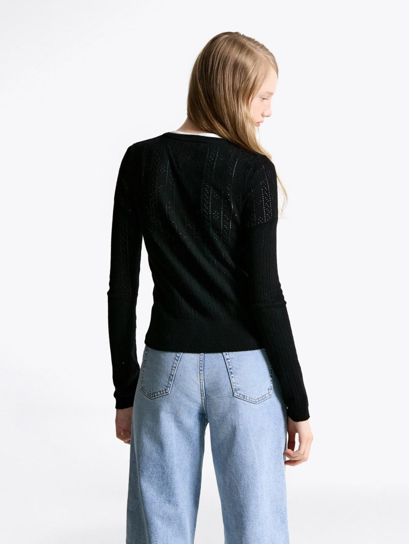 女款【WE ARE】韓國TOMMY JEANS 小標貝殼扣薄針織衫 T32F6KCD12TWT1