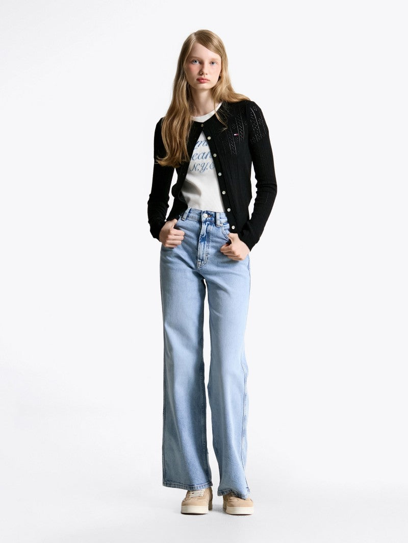 女款【WE ARE】韓國TOMMY JEANS 小標貝殼扣薄針織衫 T32F6KCD12TWT1