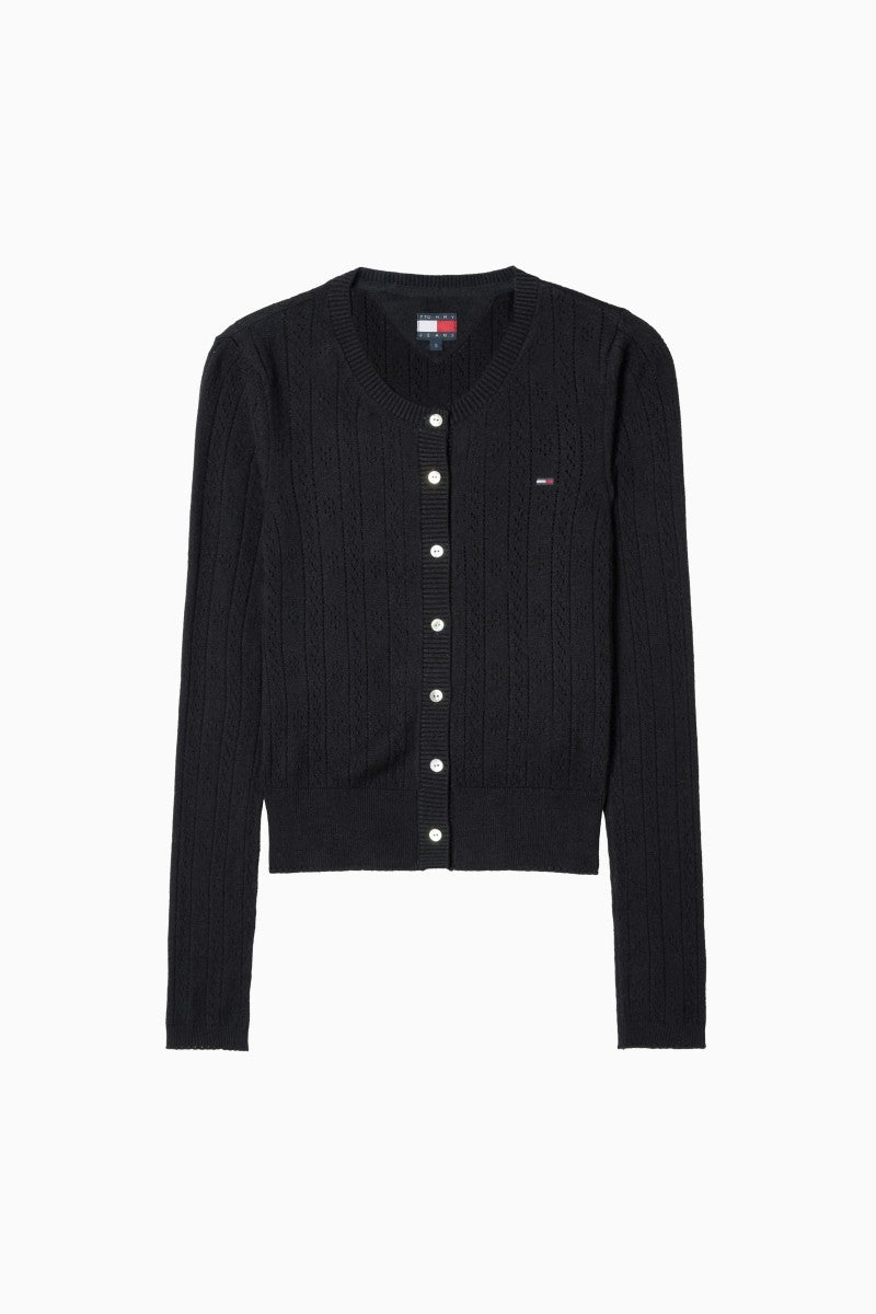 女款【WE ARE】韓國TOMMY JEANS 小標貝殼扣薄針織衫 T32F6KCD12TWT1