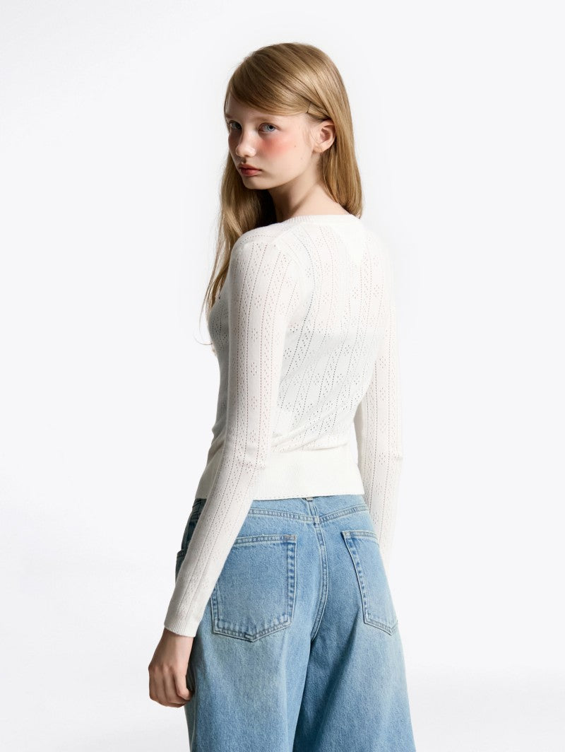 女款【WE ARE】韓國TOMMY JEANS 小標貝殼扣薄針織衫 T32F6KCD12TWT1