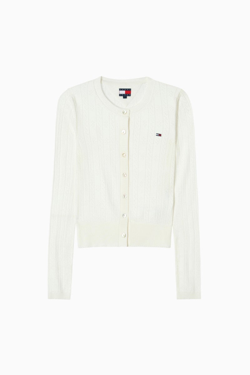 女款【WE ARE】韓國TOMMY JEANS 小標貝殼扣薄針織衫 T32F6KCD12TWT1