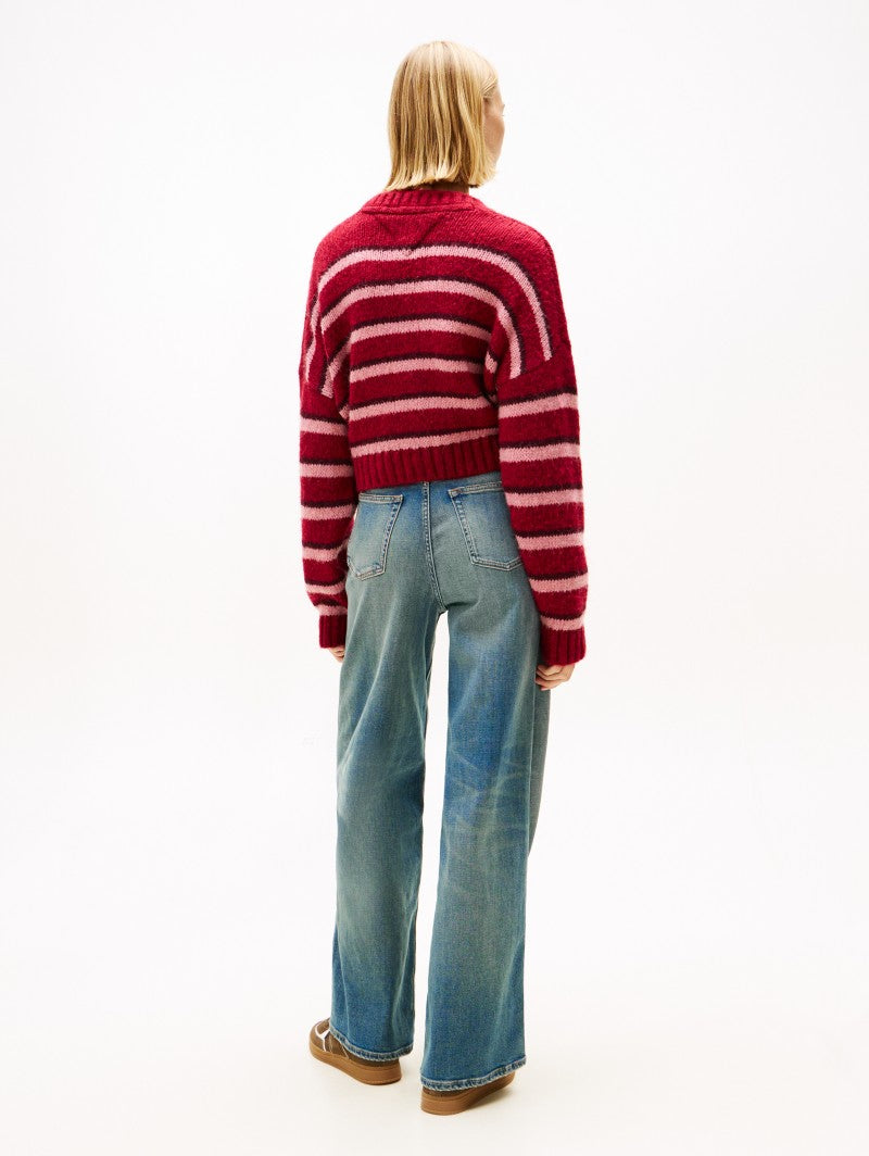 女款【WE ARE】韓國TOMMY JEANS 8%羊駝毛條紋針織衫 T32F7KCD51TWT1