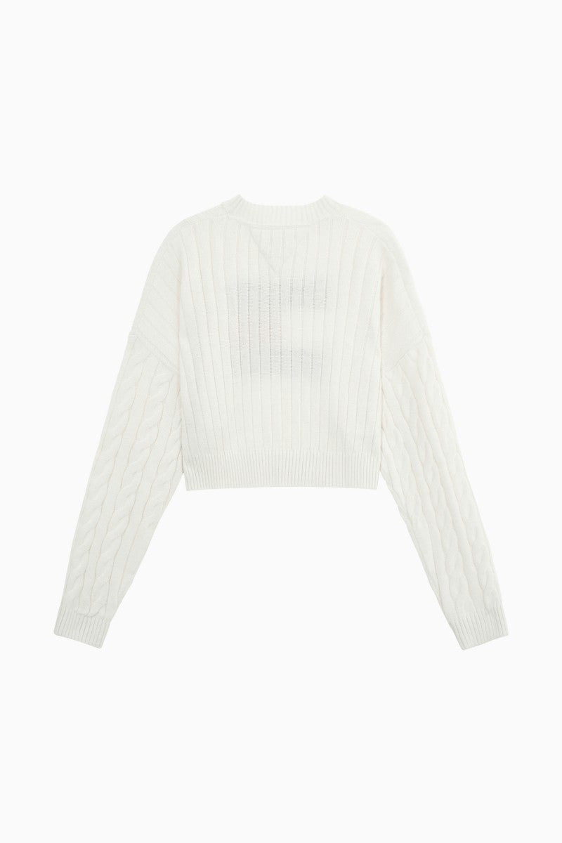 女款【WE ARE】韓國TOMMY JEANS 微短版麻花針織衫  32F6KTO30TWT1