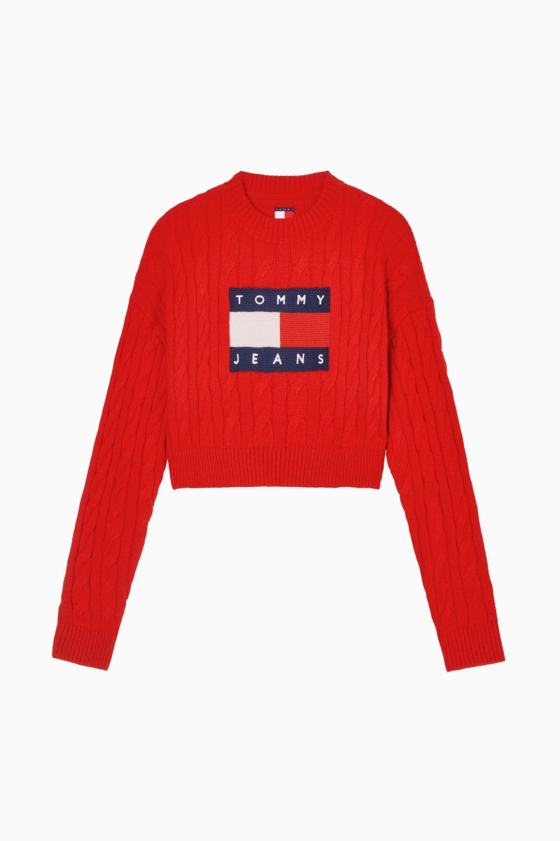 女款【WE ARE】韓國TOMMY JEANS 微短版麻花針織衫  32F6KTO30TWT1