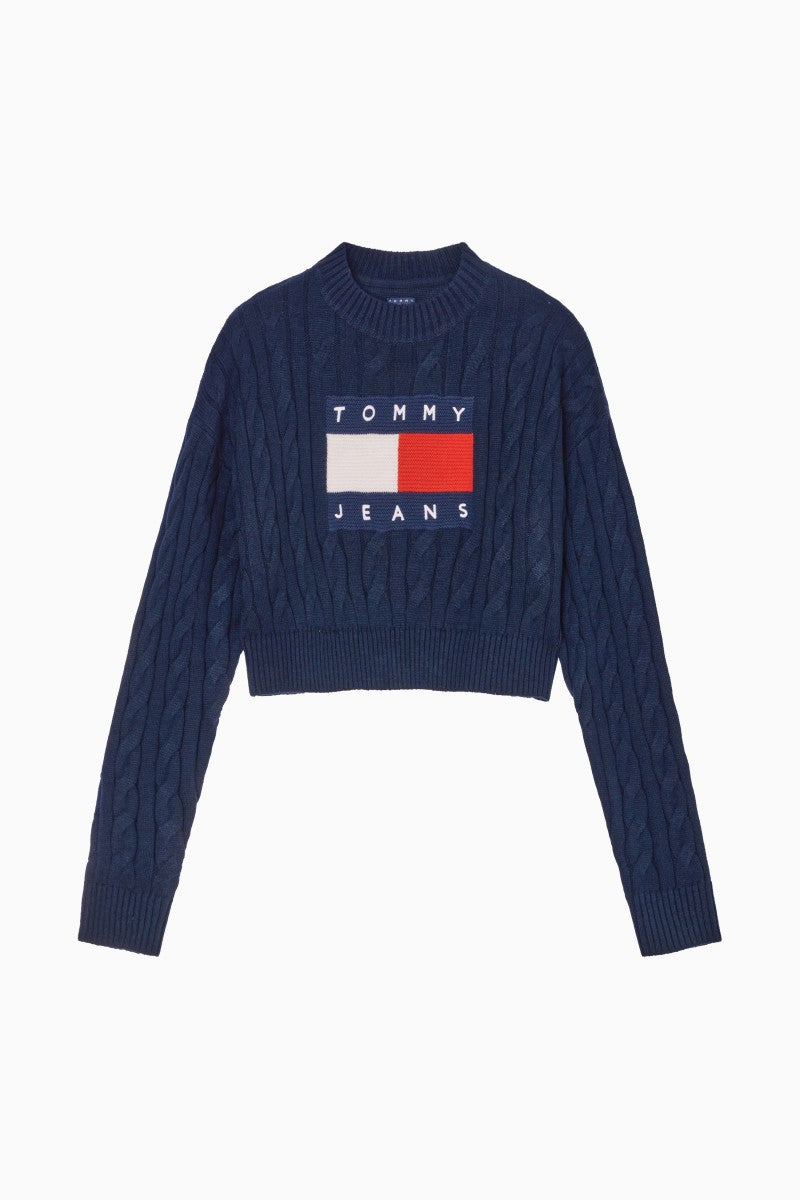 女款【WE ARE】韓國TOMMY JEANS 微短版麻花針織衫  32F6KTO30TWT1